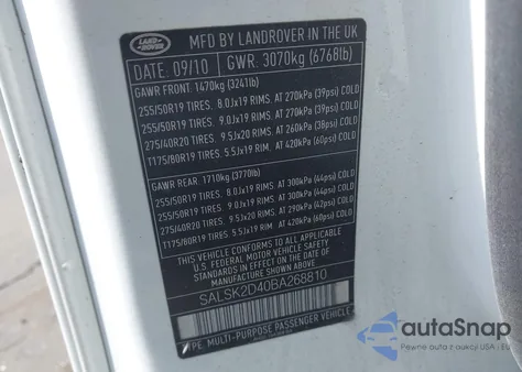 2011 Land Rover Range Rover Sport Hse from USA, damaged, VIN SALSK2D40BA268810